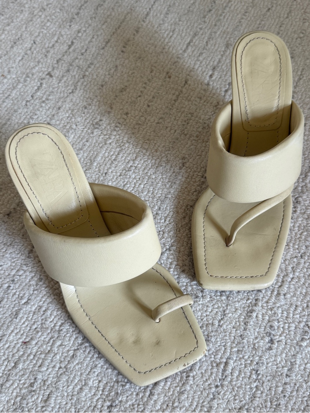 Zara Cream Square-Toe Toe-Ring Slide Heels